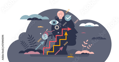 Professional job training and personal skills development tiny person concept, transparent background. Update employee knowledge with educational learning about sales work efficiency illustration.