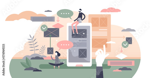 User experience illustration, transparent background. Customer satisfaction and feedback analysis process flat tiny persons concept.