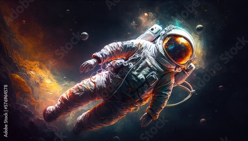Astronaut in outer space. Science fiction art. Generative AI