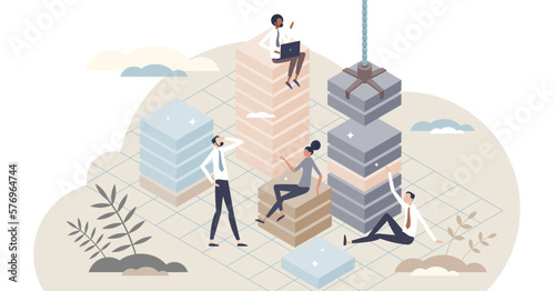 Database development and server file layers information tiny person concept, transparent background. Folder organization and structuring strategy for IT systems illustration.