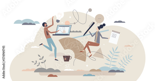 Deep work as productive, effective and focused process tiny person concept, transparent background. Innovative brainstorm with assistance and without distractions illustration. Smart time management.