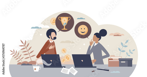 Extrinsic vs intrinsic motivation reward model tiny person concept, transparent background.