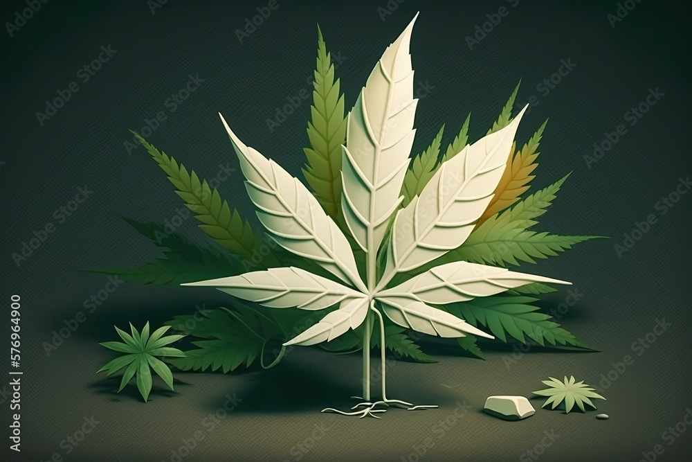 Fototapeta premium Separated white cannabis leaf. Generative AI