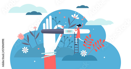 Pregnancy test illustration, transparent background. Flat tiny positive results persons concept. Reproduction motherhood inspection and baby expecting process.