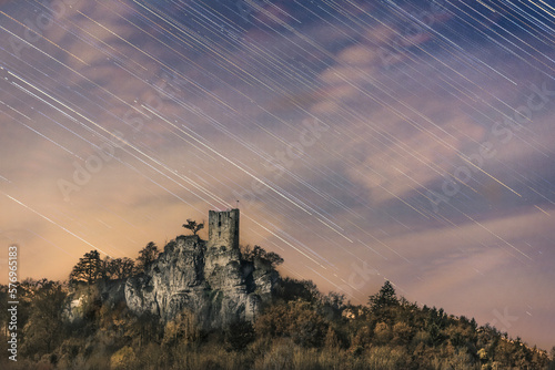 Castle ruin Neideck in front of starry night sky photo