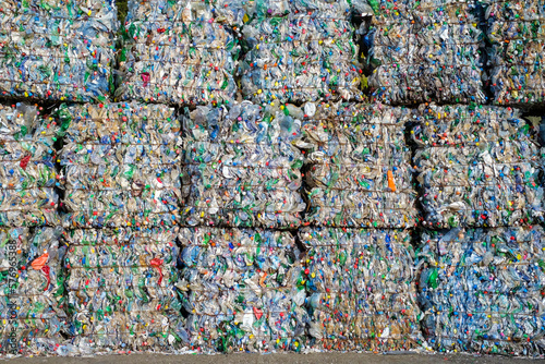 Crushed plastic bottles for recycling