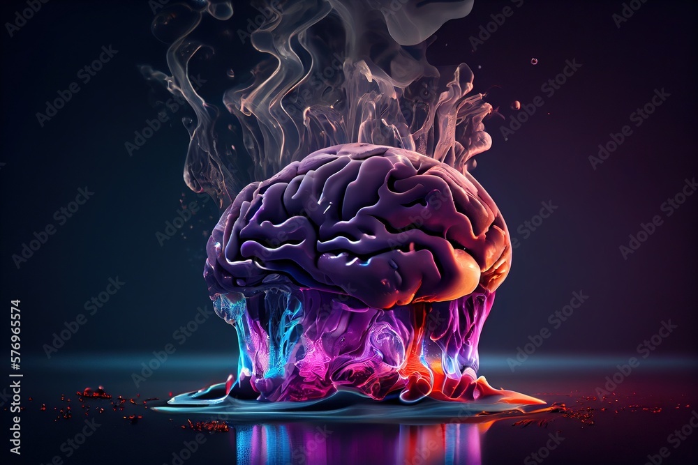 Human brain filled with smoke. Brain exploding with knowledge and