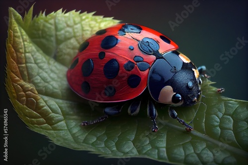 Ladybug. Close-up ladybug sits on a petal. Generative AI