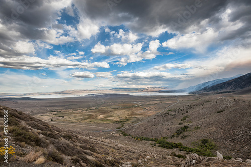Cloudy sky above Mono City and Mono Lake with the rimfire smoke on the right. photo