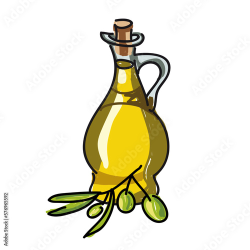 vector illustration of bottle of oil and olives