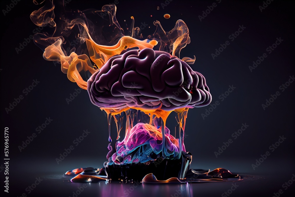 Human brain filled with smoke. Brain exploding with knowledge and