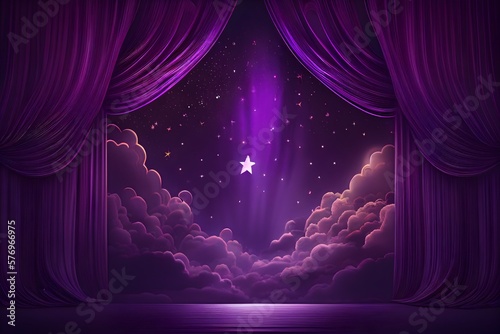 Papier peint background star purple cloud stage, high quality, generative ai, stage with curt