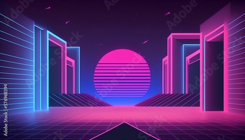 This vibrant fashion stock image features a futuristic, vaporwave inspired look with pink and neon accents. Generative AI photo