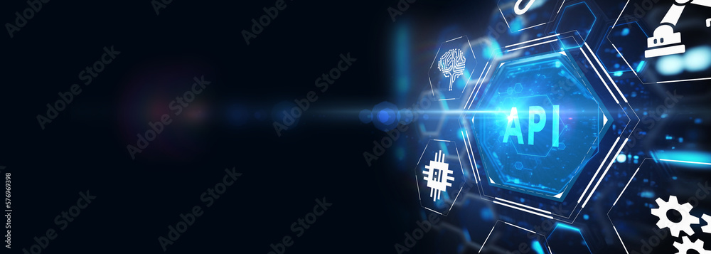 Obraz premium API - Application Programming Interface. Software development tool. Business, modern technology, internet and networking concept. 3d illustration
