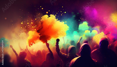 Holi celebration illustration, holiday festive. Colorful paint and powder generative ai