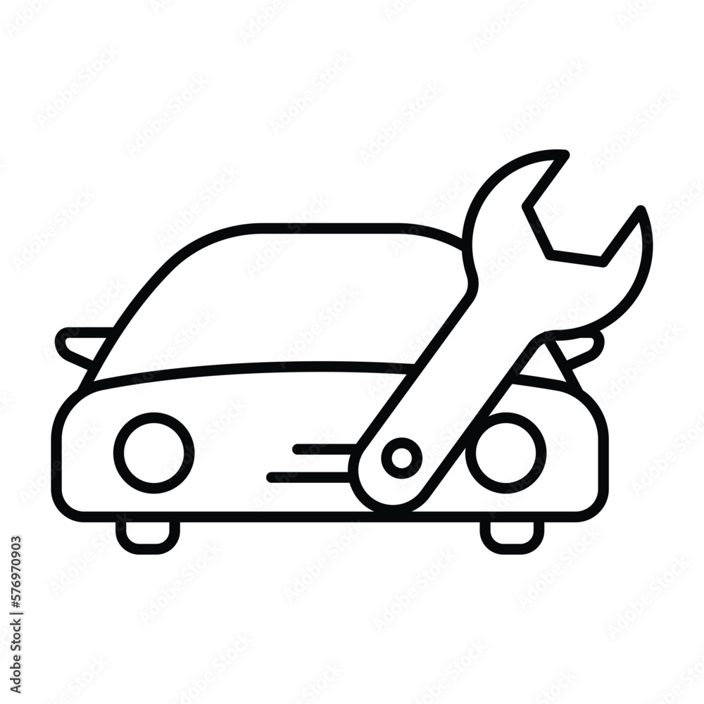 Car service icon illustration. car icon with wrench. icon related to service, repair. outline icon style. Simple vector design editable Car service icon illustration. car icon with wrench. icon related to service, repair. outline icon style. Simple vector design editable