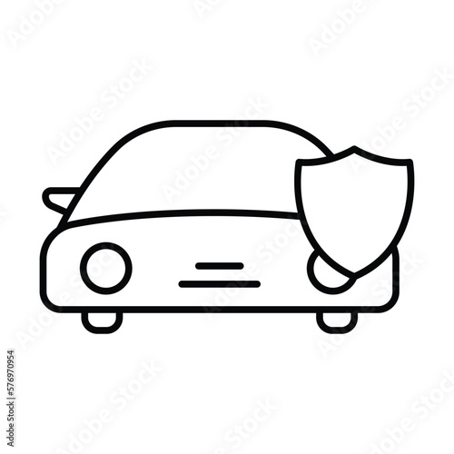 Car insurance icon illustration. car icon with shield. icon related to car service, car repair. outline icon style. Simple vector design editable