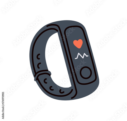 Sport smartwatch, smart fitness bracelet. Gym watch, wristband. Wrist device for health, pulse, heartbeat control, cardio monitor, pedometer. Flat vector illustration isolated on white background