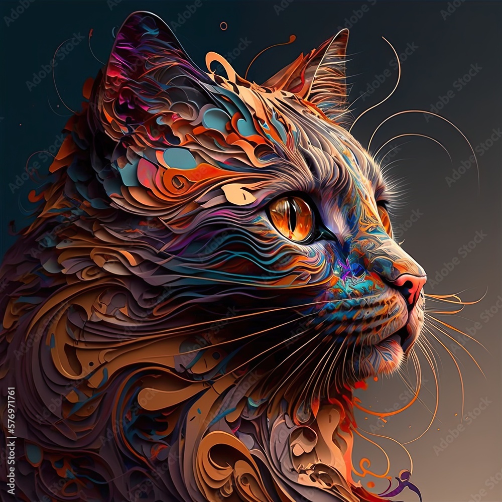 Vibrant abstract art of a cat.