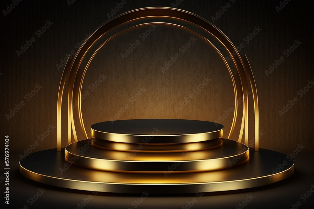 3d illustration of illuminated luxury professional glowing podium or stage for product display, mock-up or advertisement.
Studio background with led neon lights.
