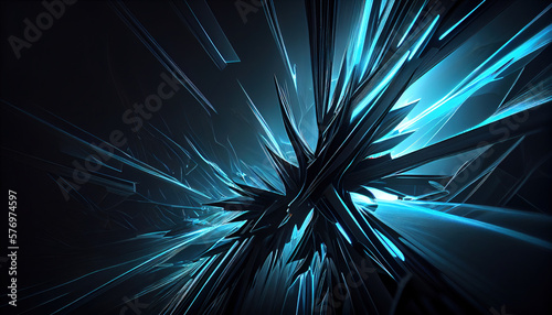 Black and Cyan Colors of ​​Energy Beams Futuristic Tech Background with Glowing Explosion Effect 3D Render AI Generative