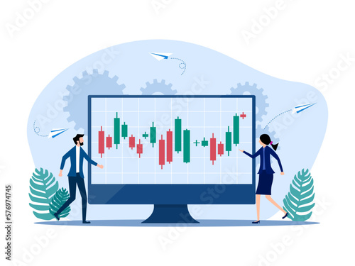 man and women trade stocks online. Stock information. Finance and investment concept vector illustration