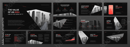 Creative Powerpoint presentation templates set. Use for modern Keynote presentation background, brochure design, website slider, landing page, Google slides template, annual report, company profile.