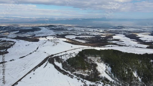 Aerial Winter view of Lyulin Mountain covered with snow, Sofia City Region, Bulgaria photo