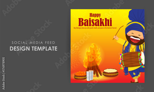 Vector illustration of Happy Baisakhi social media story feed mockup template