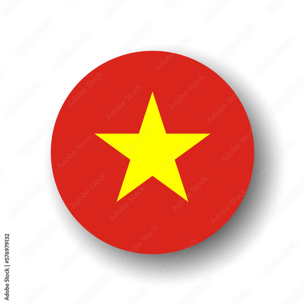Vietnam flag - flat vector circle icon or badge with dropped shadow. Vietnam flag - flat vector circle icon or badge with dropped shadow.