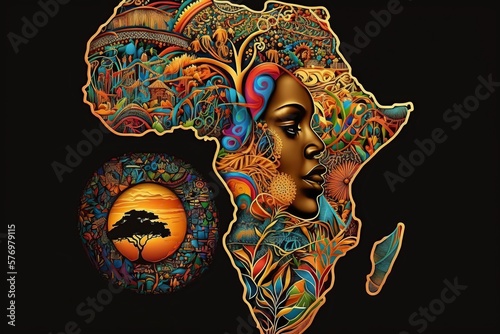 African heritage day. Poster, map decoration. Generative AI illustration.