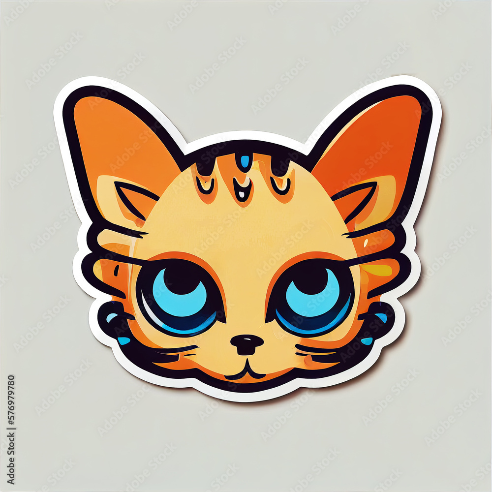Fototapeta premium Head of a cute red fox sticker. Cartoon character. AI-generated