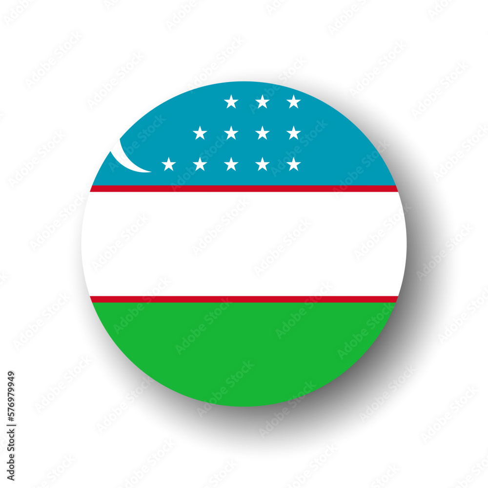 Fototapeta premium Uzbekistan flag - flat vector circle icon or badge with dropped shadow.
