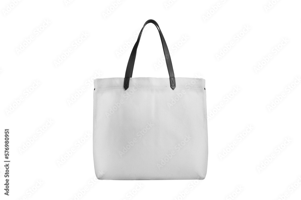 Canvas Tote bag with leather strap mockup isolated on white background. 3d rendering. eco friendly concept. Canvas Tote bag with leather strap mockup isolated on white background. 3d rendering. eco friendly concept.
