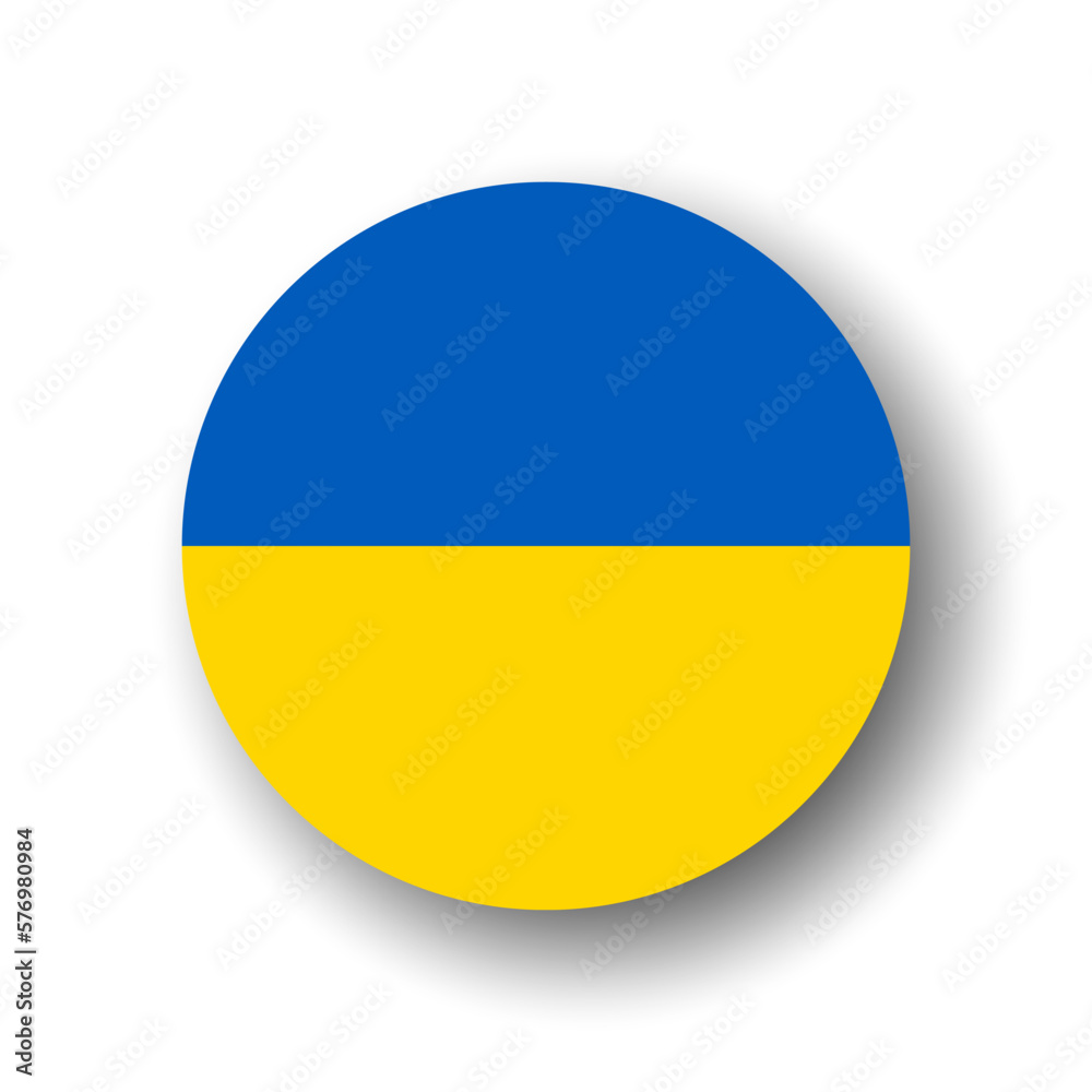 Ukraine flag - flat vector circle icon or badge with dropped shadow. Ukraine flag - flat vector circle icon or badge with dropped shadow.