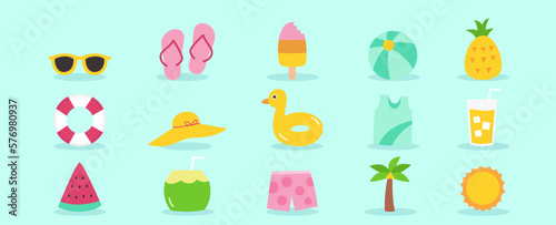 Summer element vector flat design illustration set