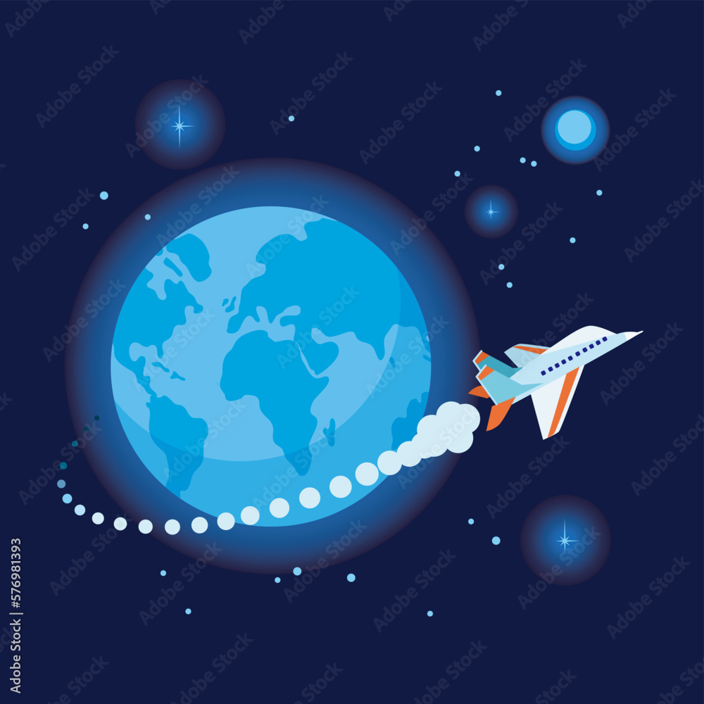 Spaceship flying around planet Earth. Vector illustration in flat ...