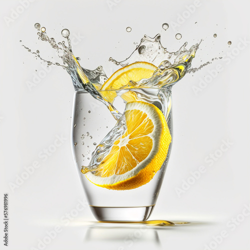ein Glas Wasser mit Zitrone, generative Ai photo