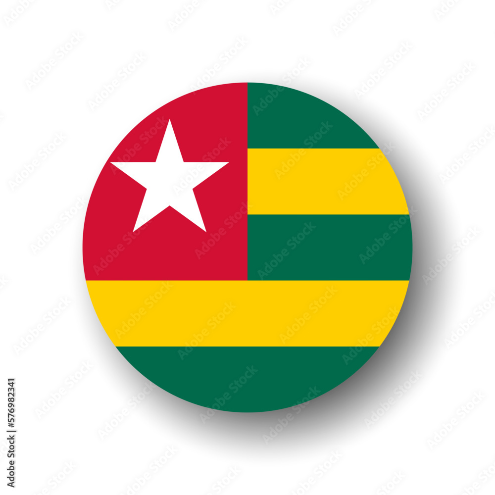 Togo flag - flat vector circle icon or badge with dropped shadow. Togo flag - flat vector circle icon or badge with dropped shadow.
