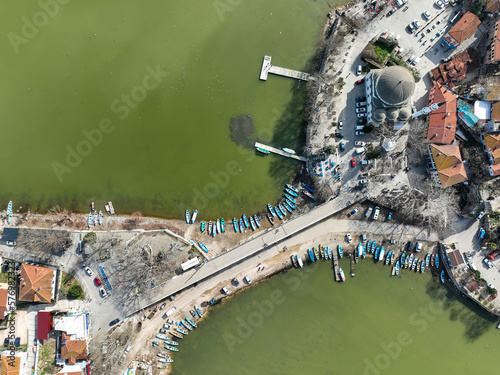 Aerial drone view of Gölyazı - Golyazi Peninsula in Bursa - Turkey