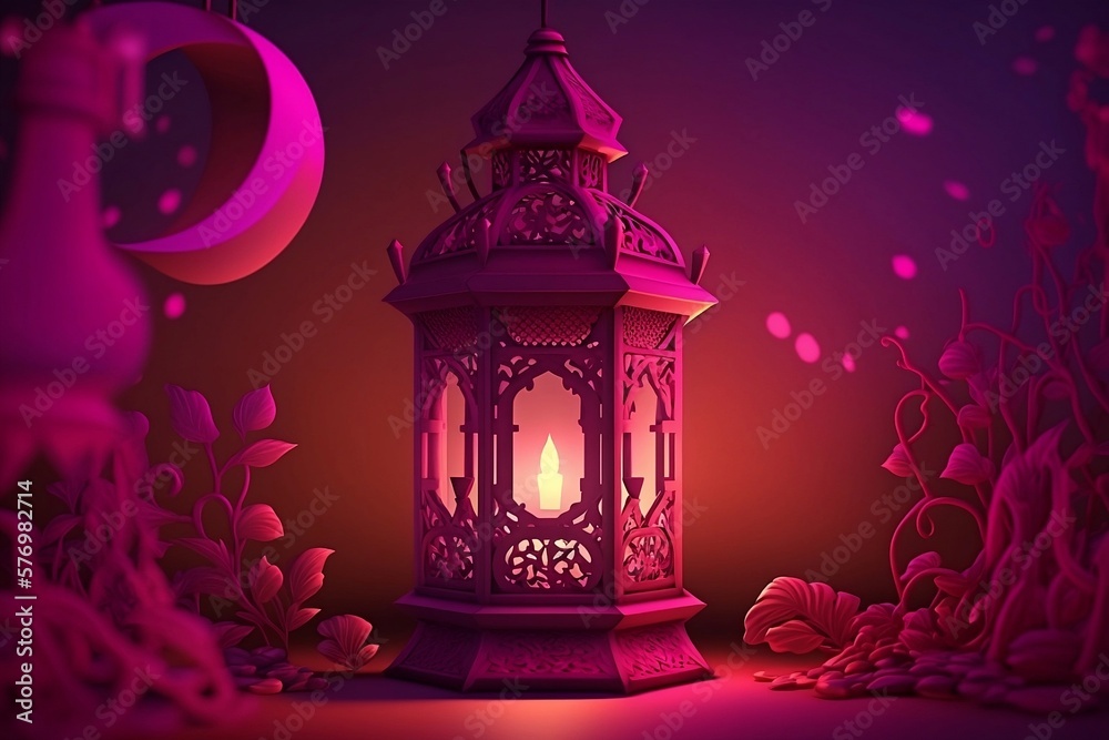 lantern with candle at night, AI generative 