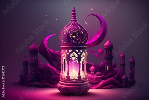 Mosque magic lamp in the night. AI generative 