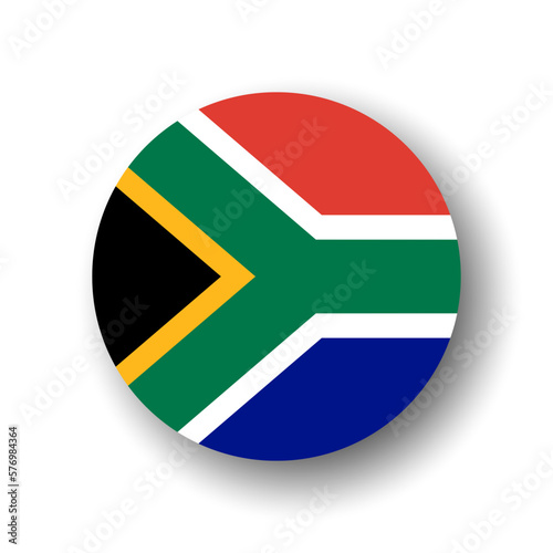 South Africa flag - flat vector circle icon or badge with dropped shadow.