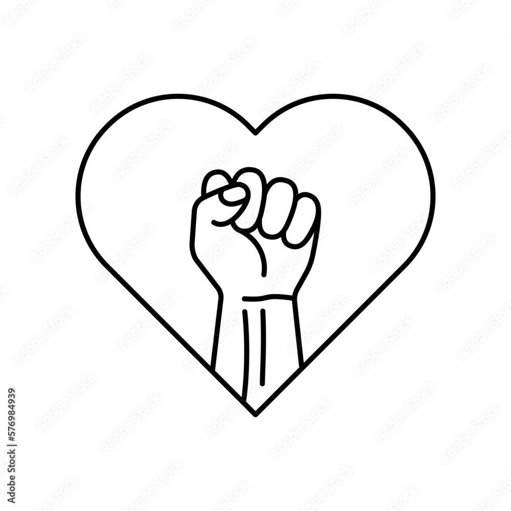 Heart shape and raised fist. Clenched fist symbol. Security or struggle logo. Vector illustration. Heart shape and raised fist. Clenched fist symbol. Security or struggle logo. Vector illustration.