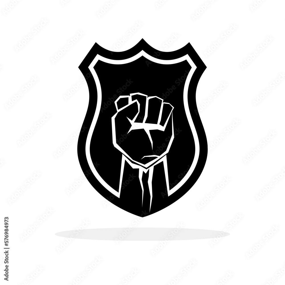 Raised fist symbol. Clenched fist symbol on a shield. Security or protection logo. Vector illustration. Raised fist symbol. Clenched fist symbol on a shield. Security or protection logo. Vector illustration.