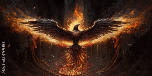 Phoenix, Fantasy scenery, Rebirth, Concept art, Illustration, Generative AI	
