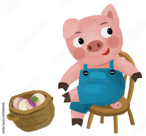 cartoon scene with farmer funnt pig rancher isolated illustration for children photo