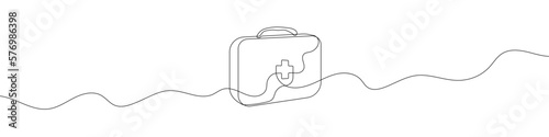Continuous line drawing of first aid kit. Line art of first aid kit. One line drawing background. Vector illustration.