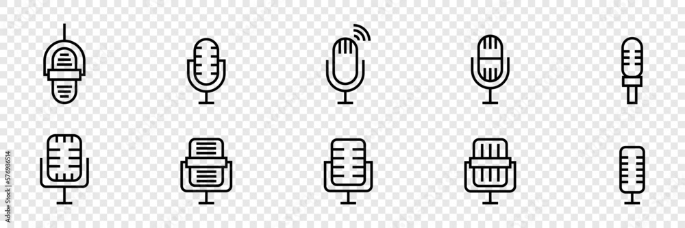 Set of Linear Microphone Pictograms for Audio Recording and Broadcasting Set of Linear Microphone Pictograms for Audio Recording and Broadcasting