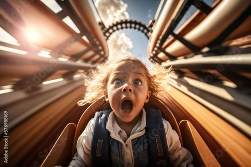 Unforgettable Childhood Memories: Riding the Popular Fair Rollercoaster AI Generative photo